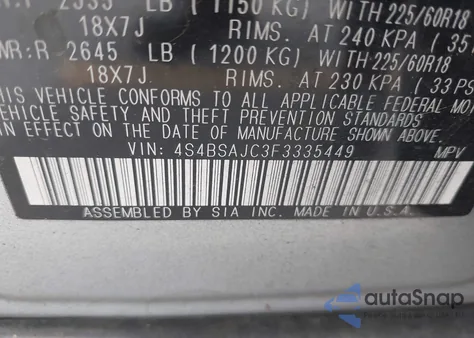 2015 Subaru Outback 2.5I Limited from USA, damaged, VIN 4S4BSAJC3F3335449